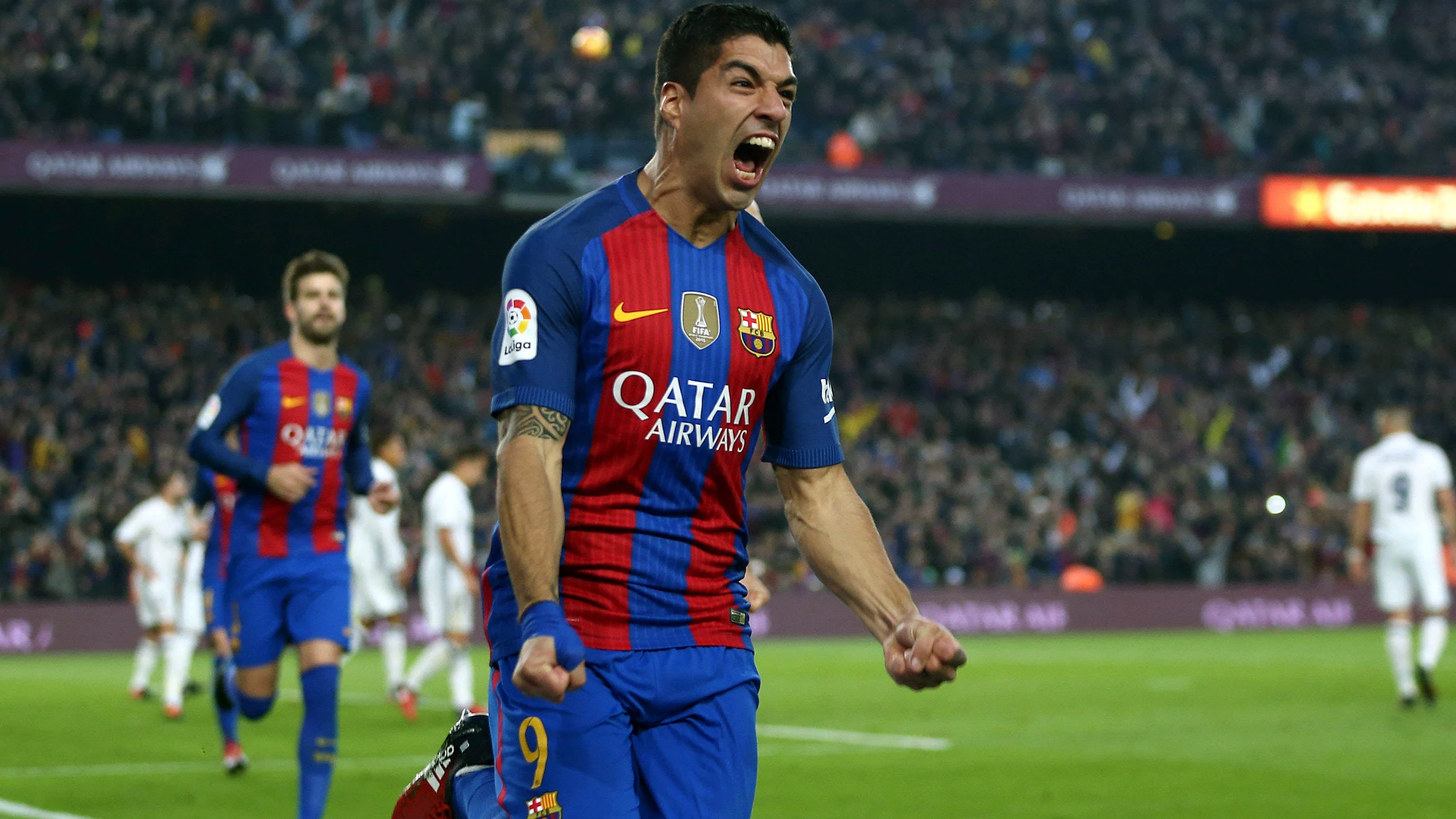 Suárez celebra su gol ante el Real Madrid