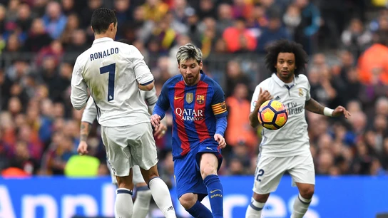 Leo Messi, Marcelo y Cristiano Ronaldo durante El Clásico Leo Messi, Marcelo y Cristiano Ronaldo durante El Clásico