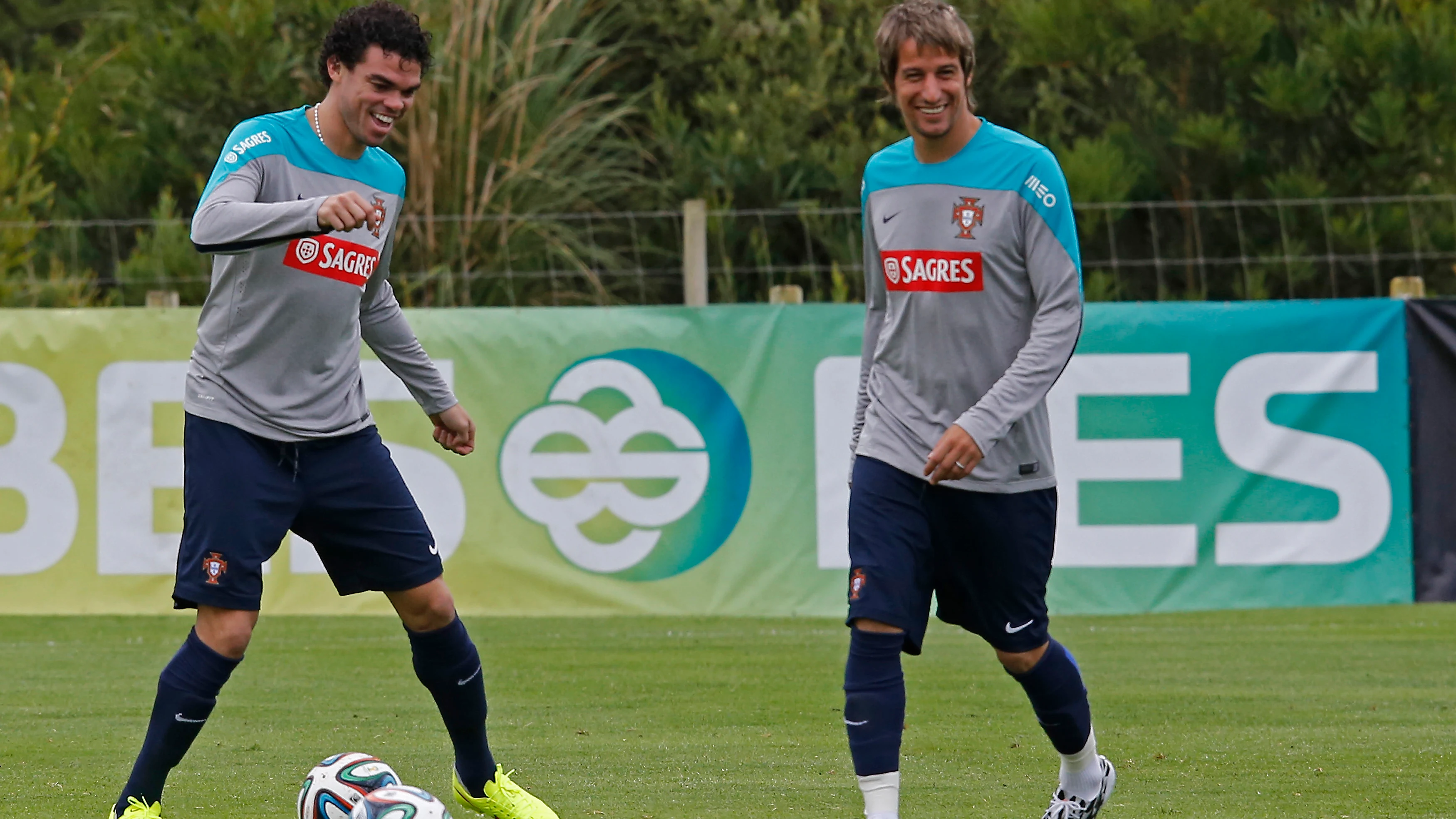 Pepe y Coentrao en un entrenamiento con Portugal