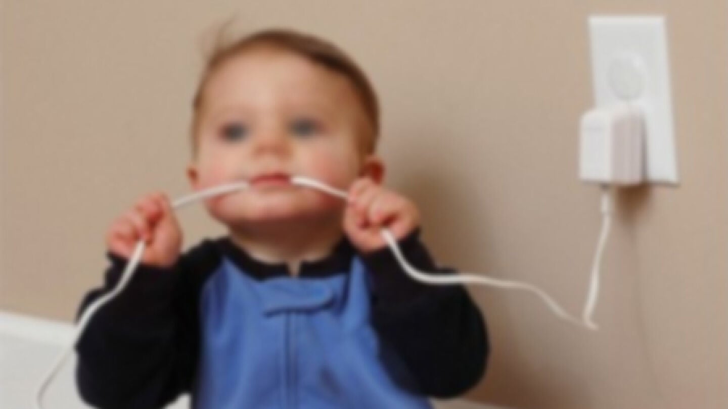 Un beb&eacute; muerde un cable (Archivo)