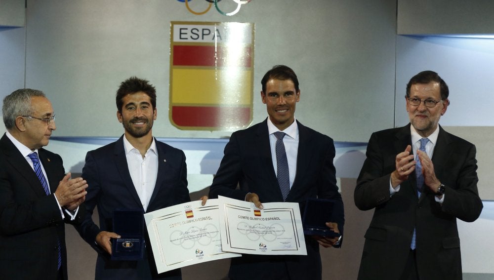 Mariano Rajoy junto a Nadal y Marc López