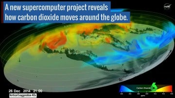 Frame 5.75364 de: Un vídeo publicado por la NASA muestra el movimiento del CO2 por todo el planeta
