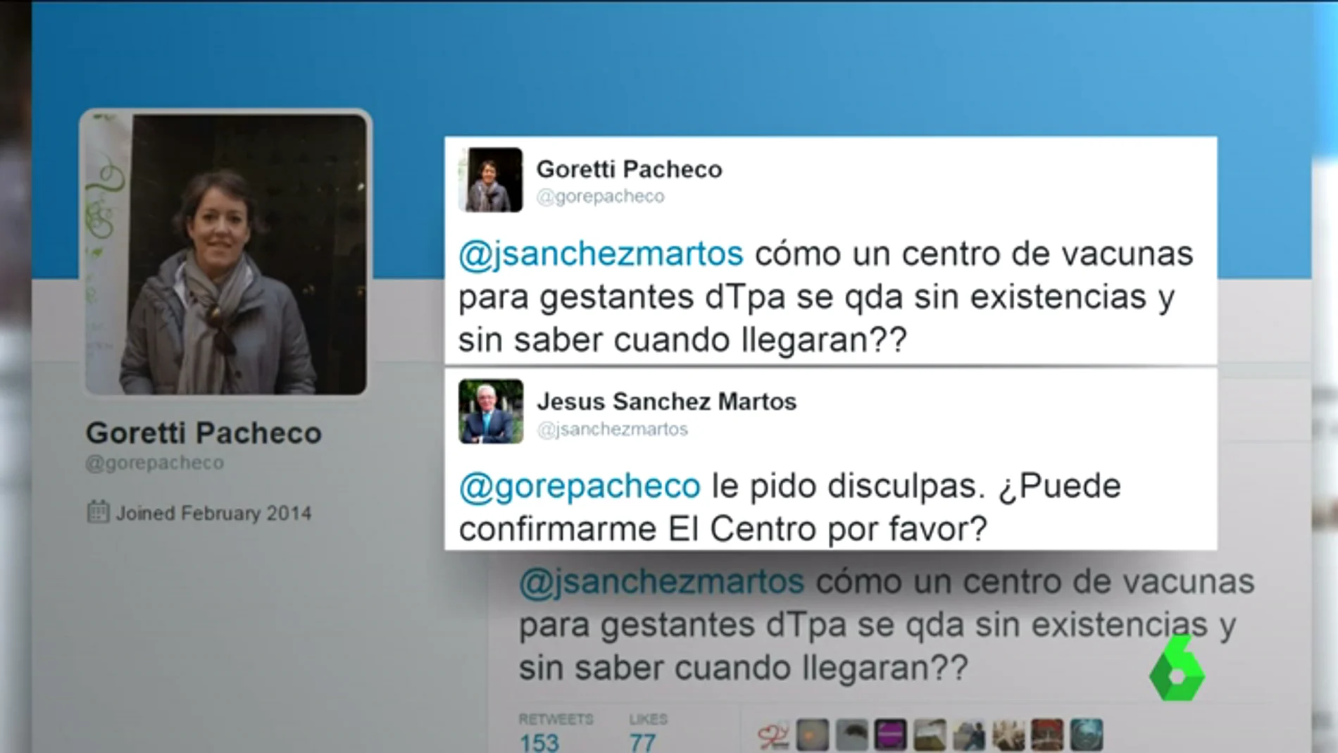 Tuit de Goretti Pacheco pidiendo más vacunas