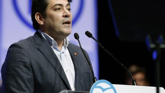 El alcalde de Alcorc&oacute;n, David P&eacute;rez, durante su intervenci&oacute;n en un mitin con militantes del PP madrile&ntilde;o. 