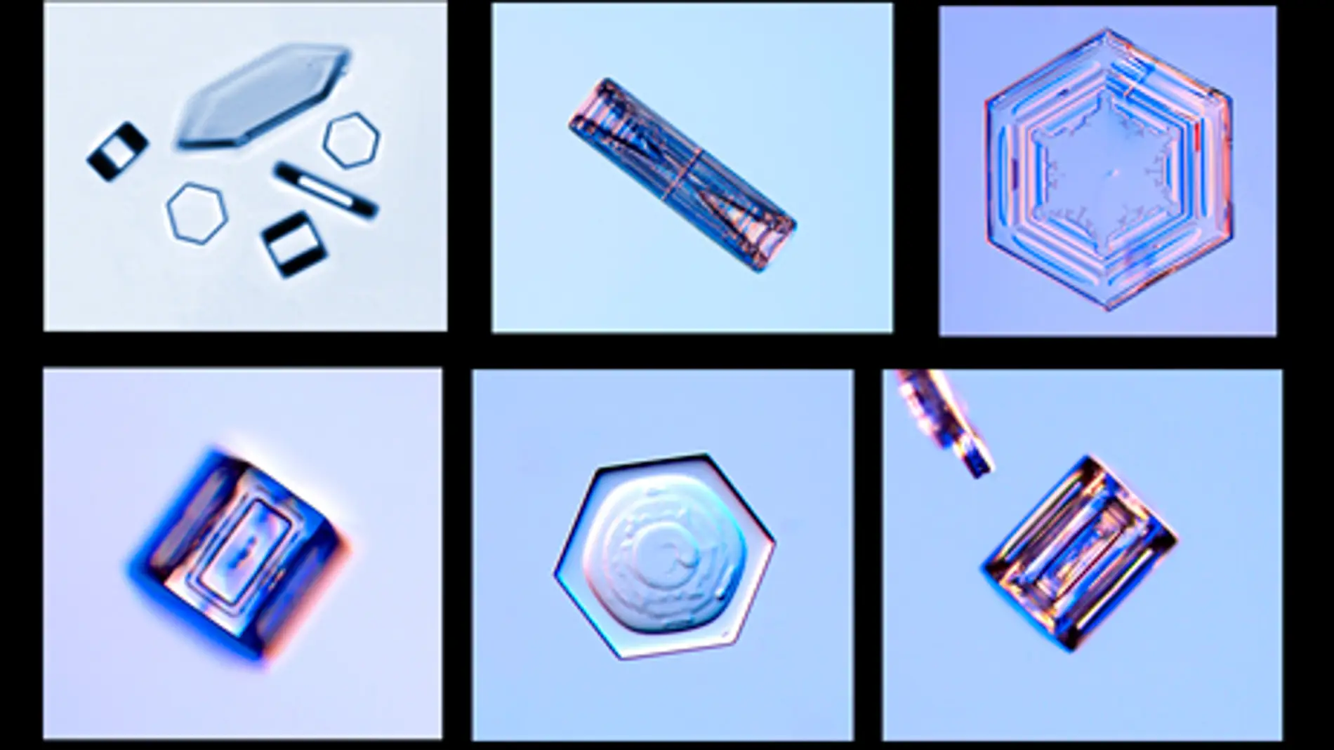 Cristales con formas hexagonales achatadas. / Kenneth Libbrecht-SnowCrystals.com ©.