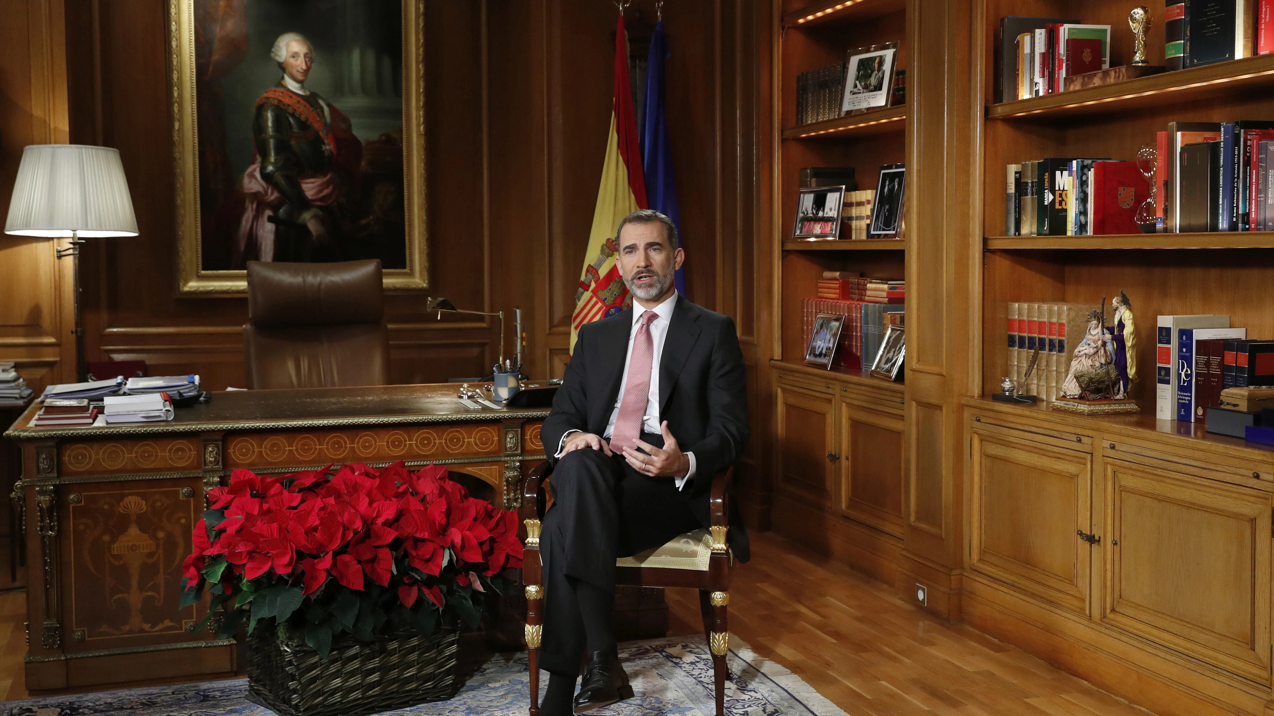 El rey Felipe VI, durante el discurso de Navidad El rey Felipe VI, durante el discurso de Navidad
