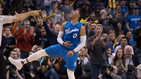 Russell Westbrook celebra una canasta contra los Timberwolves Russell Westbrook celebra una canasta contra los Timberwolves