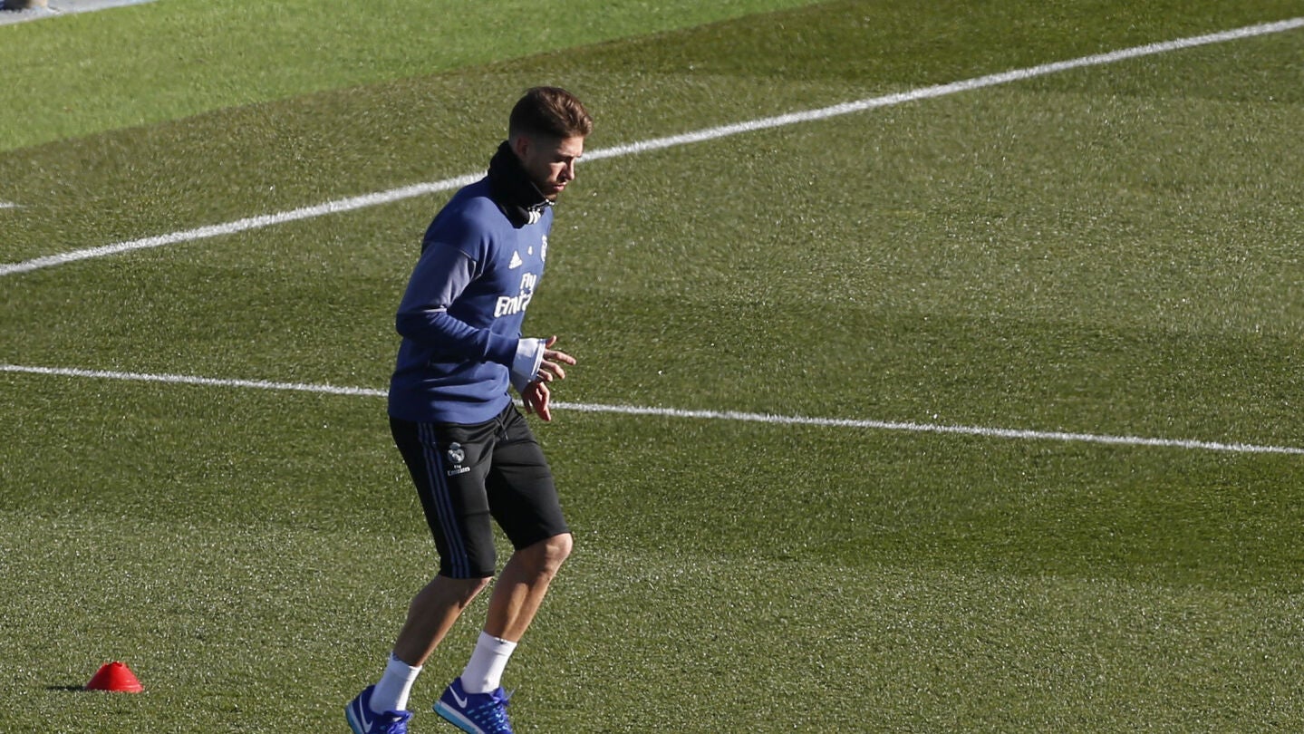 Sergio Ramos, durante un entrenamiento del Real Madrid