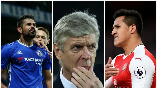 Diego Costa, Arsene Wenger y Alexis Sánchez Diego Costa, Arsene Wenger y Alexis Sánchez
