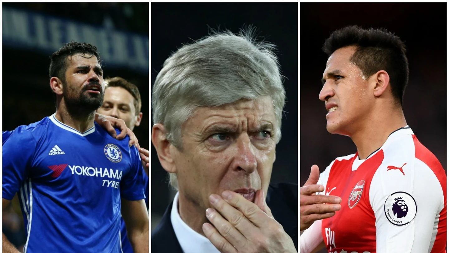 Diego Costa, Arsene Wenger y Alexis Sánchez Diego Costa, Arsene Wenger y Alexis Sánchez