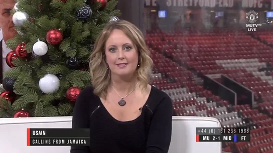 La presentadora del programa del United, cariacontecida por la llamada de Bolt La presentadora del programa del United, cariacontecida por la llamada de Bolt