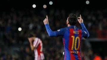 Leo Messi celebra su decisivo gol ante el Athletic