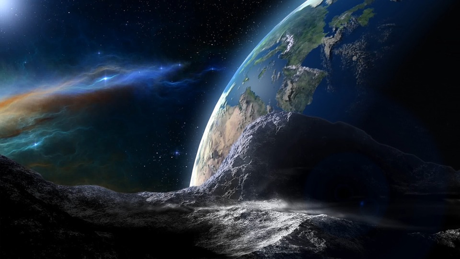 Simulación de un asteroide acechando la Tierra
