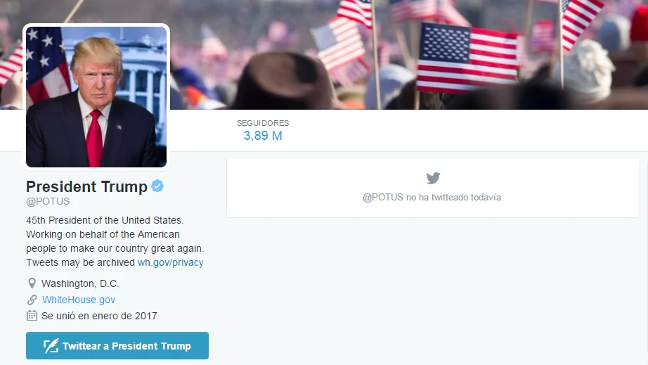 @POTUS, la nueva cuenta de Twitter del presidente Donald Trump