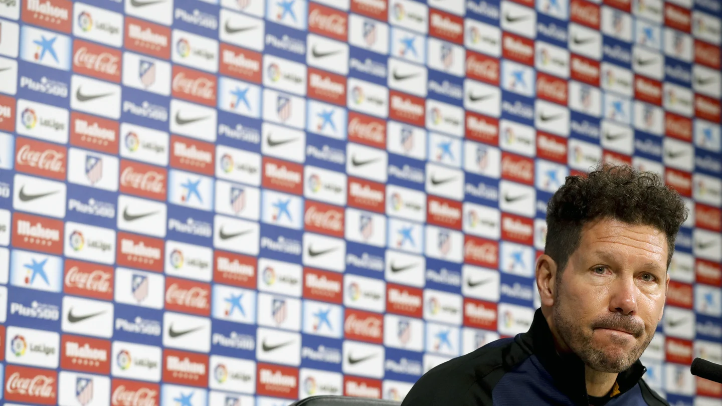 Simeone, durante la rueda de prensa Simeone, durante la rueda de prensa