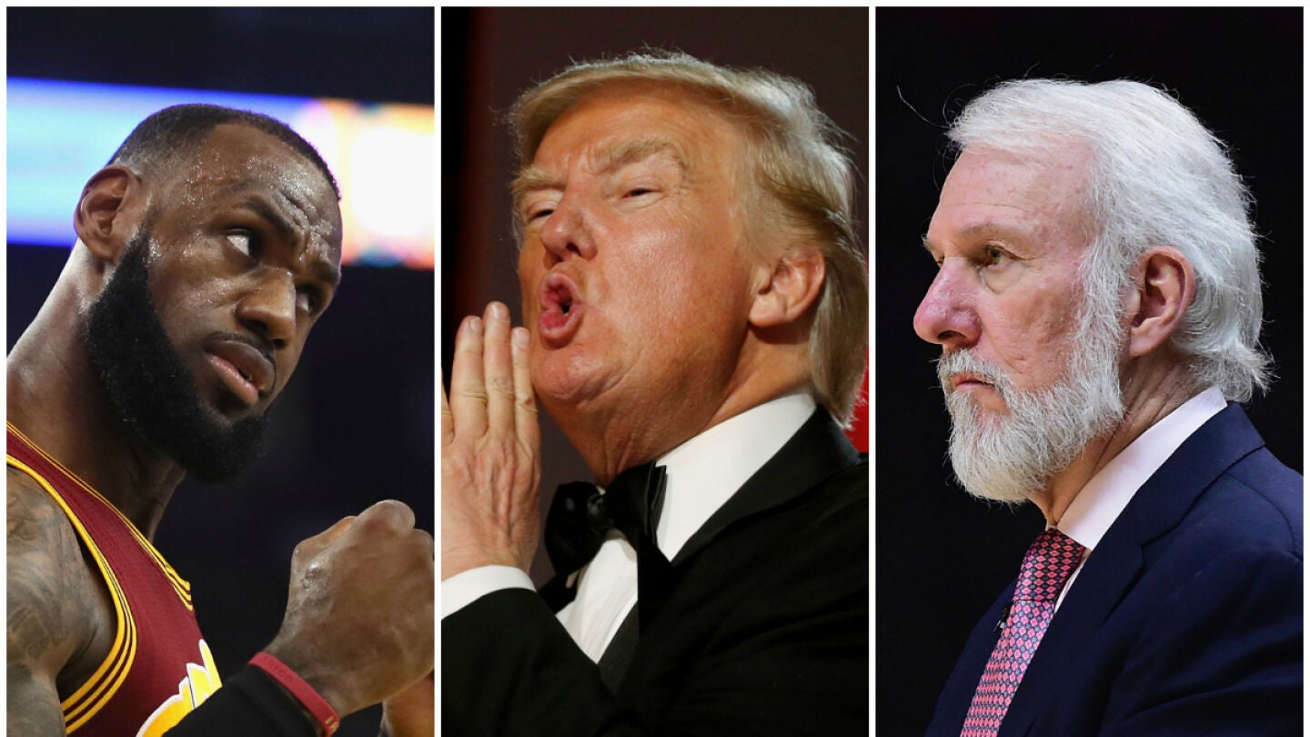 LeBron James, Donald Trump y Gregg Popovich