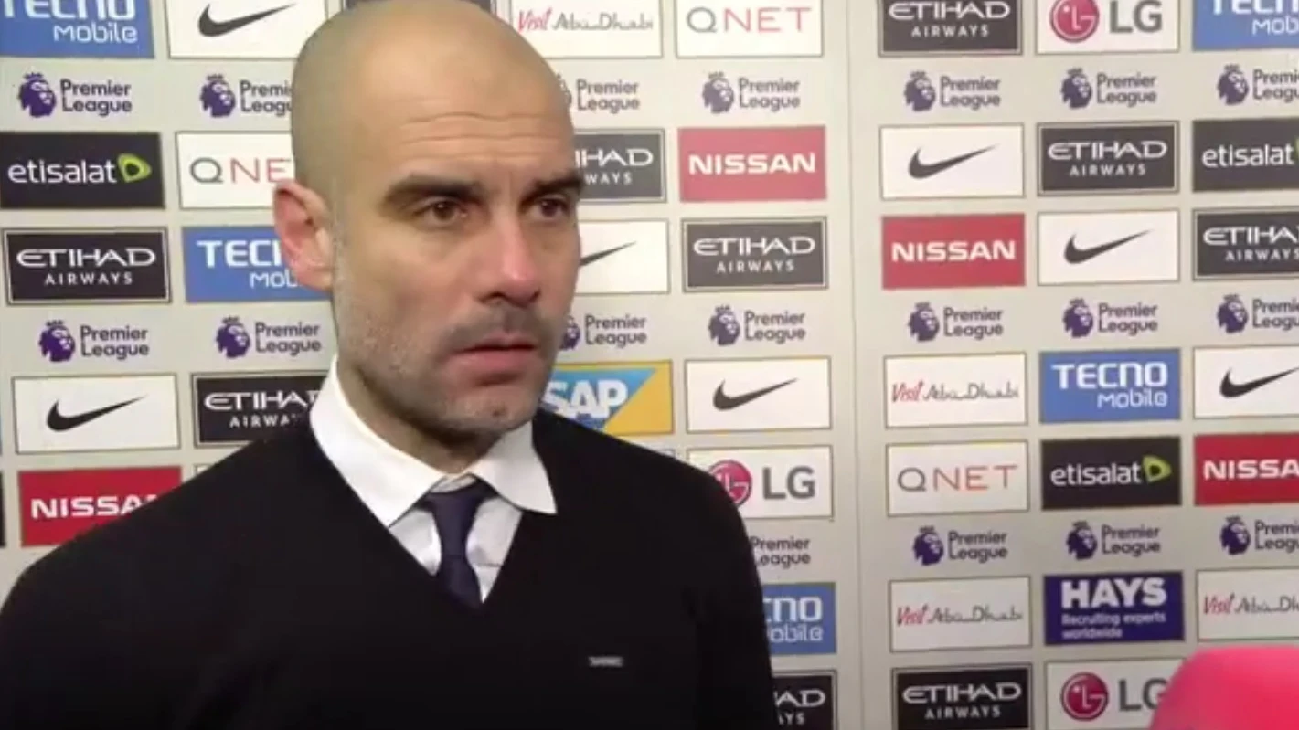 Guardiola, durante una entrevista después del partido del City