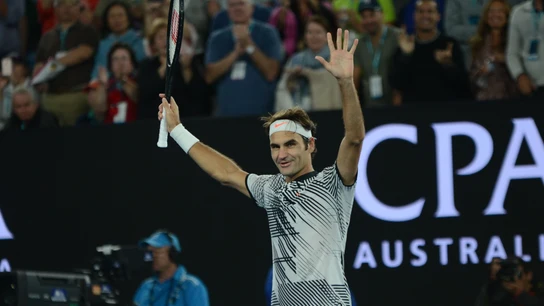 Roger Federer celebra una victoria en el Open de Australia Roger Federer celebra una victoria en el Open de Australia