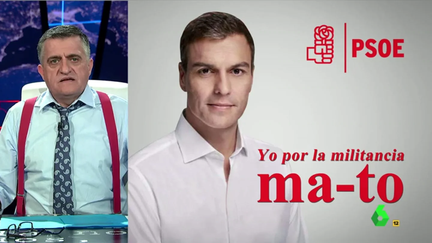 Frame 169.343499 de: Con el eslogan de "Yo por la militancia ma-to" y "un saco de testosterona", así regresa Pedro Sánchez Frame 169.343499 de: Con el eslogan de "Yo por la militancia ma-to" y "un saco de testosterona", así regresa Pedro Sánchez