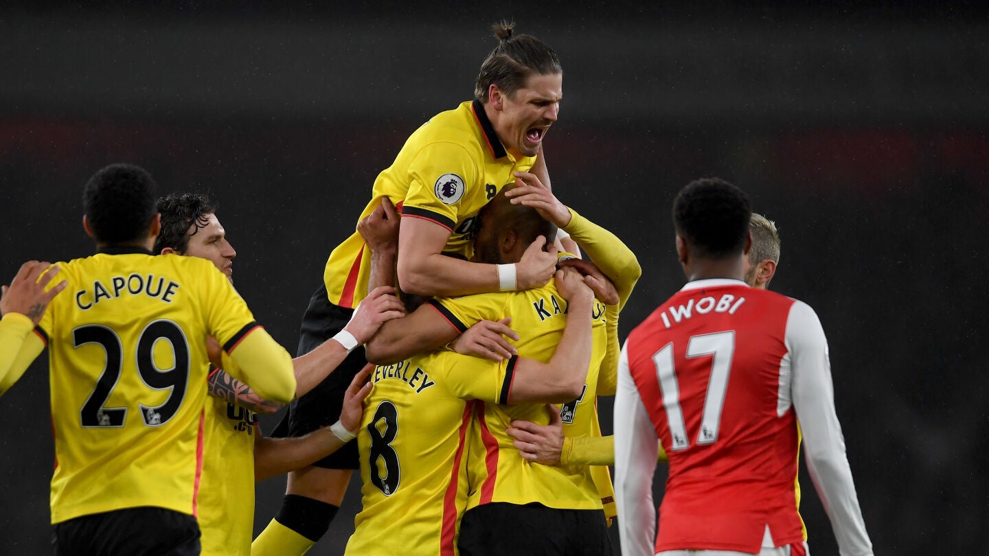 Los jugadores del Watford celebran un gol ante el Arsenal