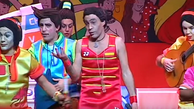La doble de Carolina Marín, durante la murga en el Carnaval Colombino La doble de Carolina Marín, durante la murga en el Carnaval Colombino