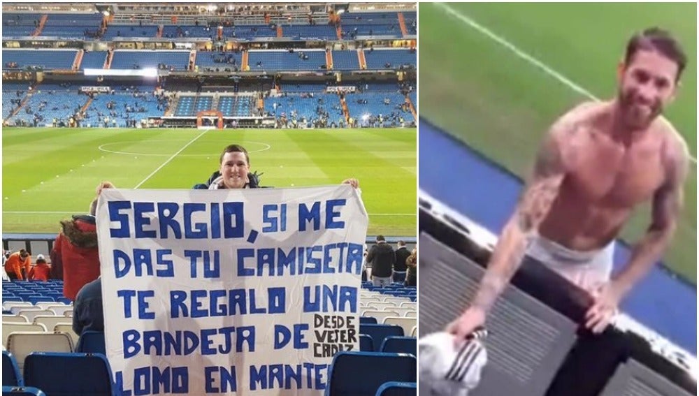 Sergio Ramos reclama a la grada su bandeja de lomo en manteca