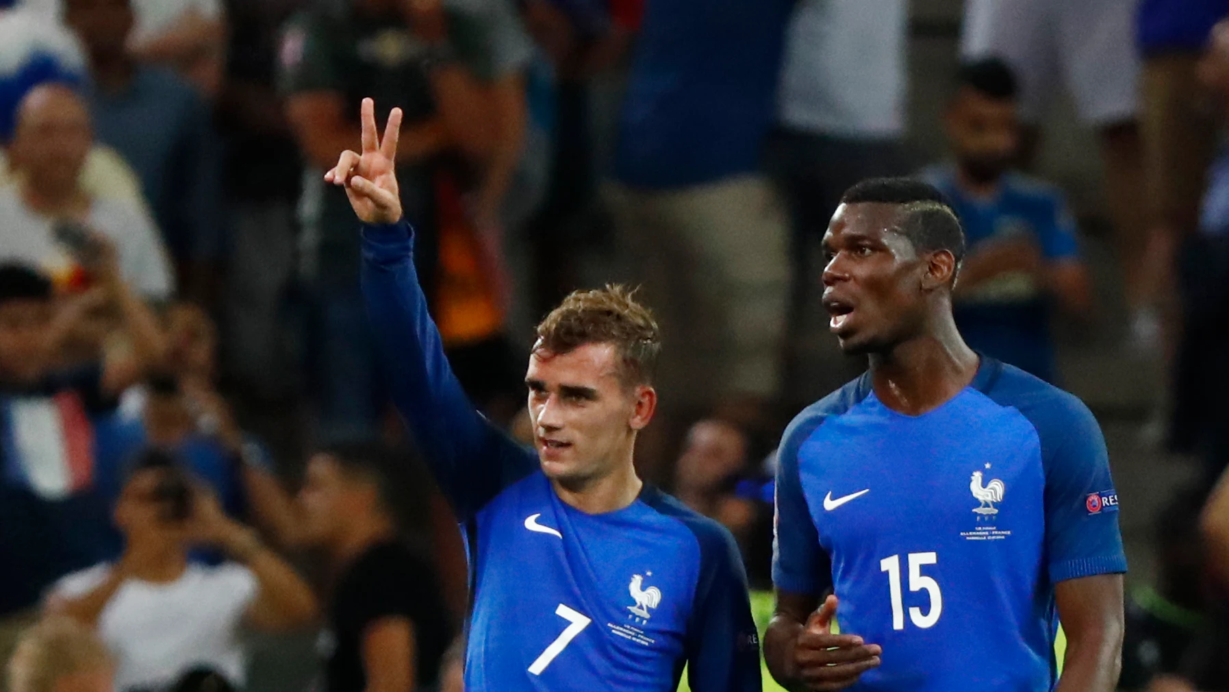 Griezmann y Pogba, durante un partido con Francia