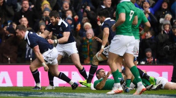 Stuart Hogg celebra su ensayo ante Irlanda