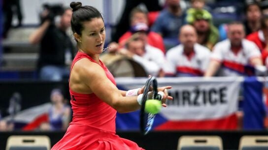 Lara Arruabarrena, durante su partido