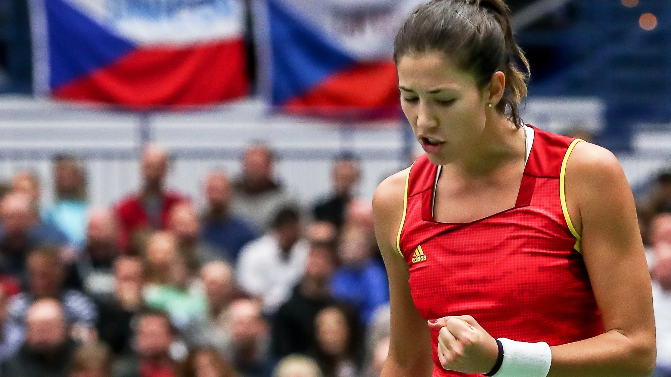 Garbiñe Muguruza celebra un punto durante el partido Garbiñe Muguruza celebra un punto durante el partido