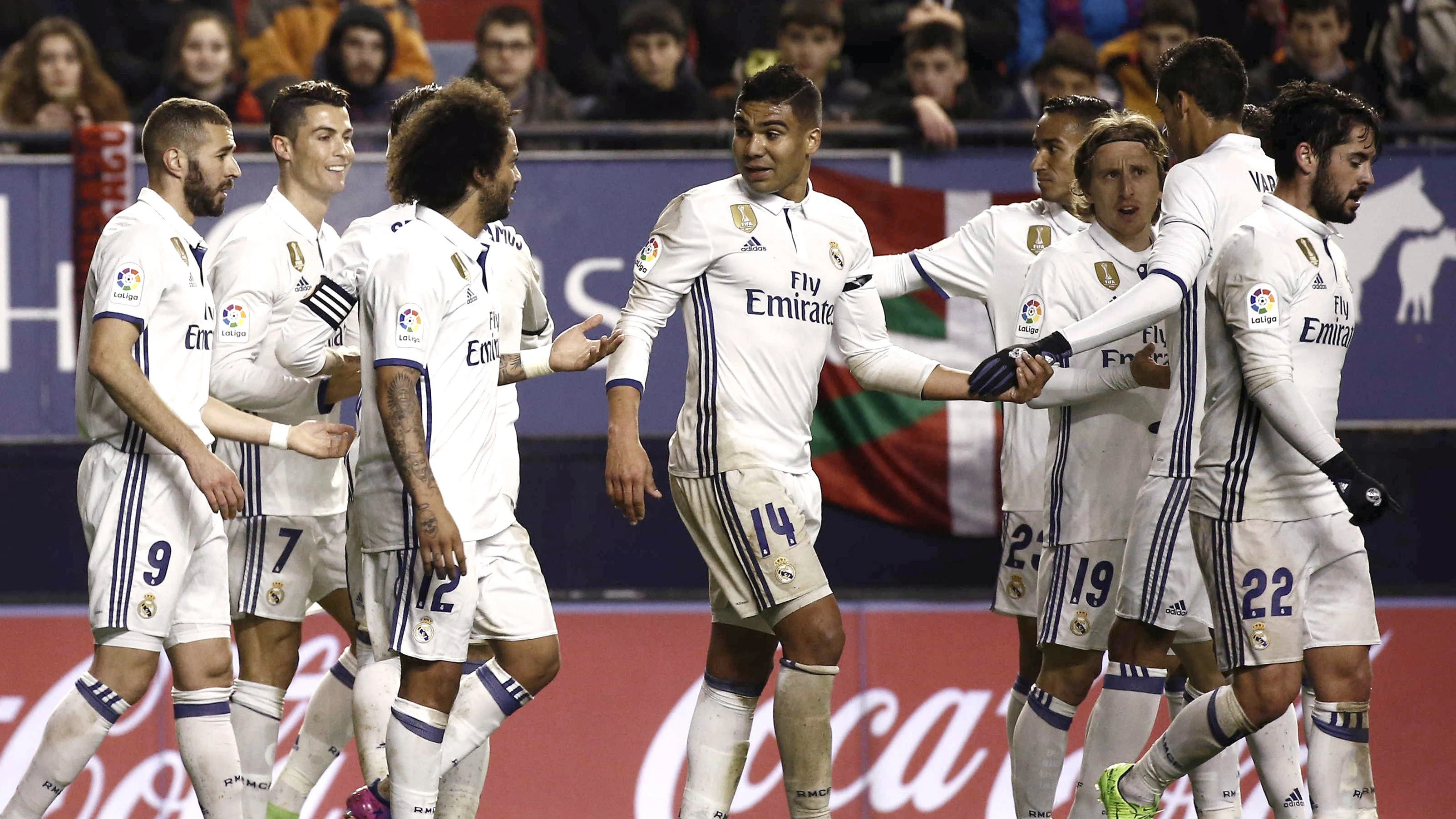 Los jugadores del Real Madrid, en El Sadar