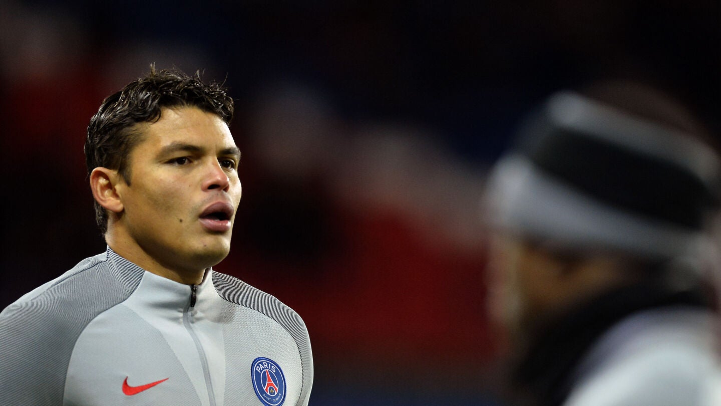 Thiago Silva, en un calentamiento del PSG