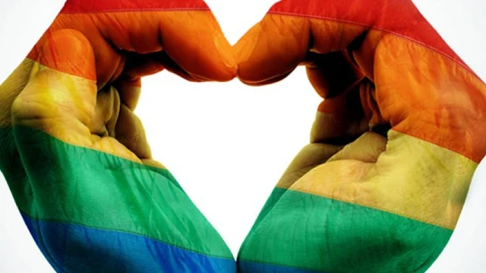 Imagen de archivo de unas manos con la bandera LGTBI Imagen de archivo de unas manos con la bandera LGTBI