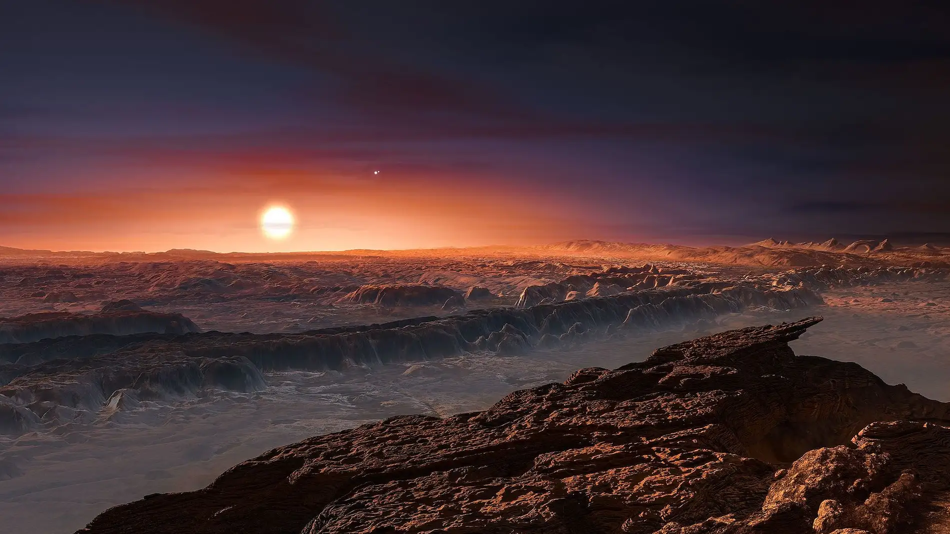 Representación artística de la superficie del exoplaneta Proxima b