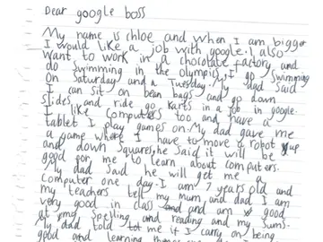 Carta de Chloe Bridgewater dirigida al CEO de Google Carta de Chloe Bridgewater dirigida al CEO de Google