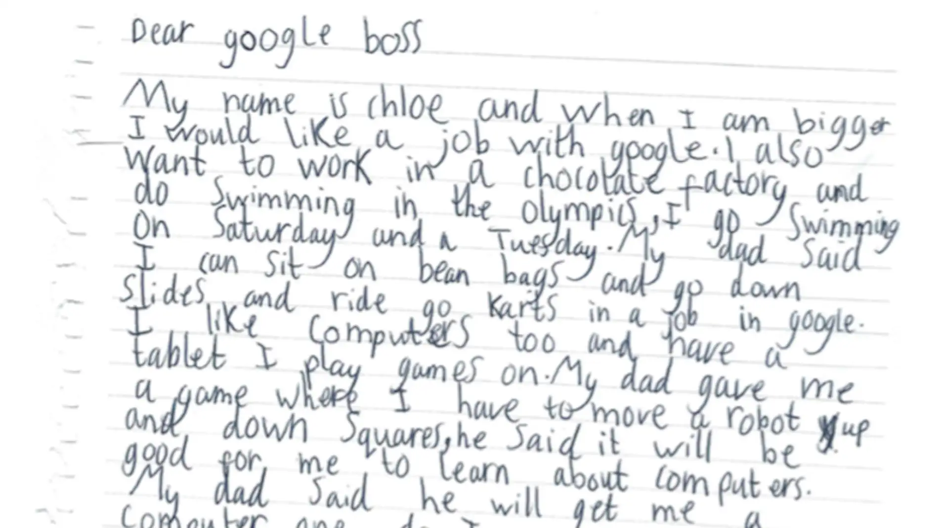 Carta de Chloe Bridgewater dirigida al CEO de Google