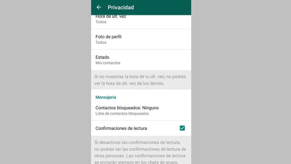 Confirmación de lectura de WhatsApp