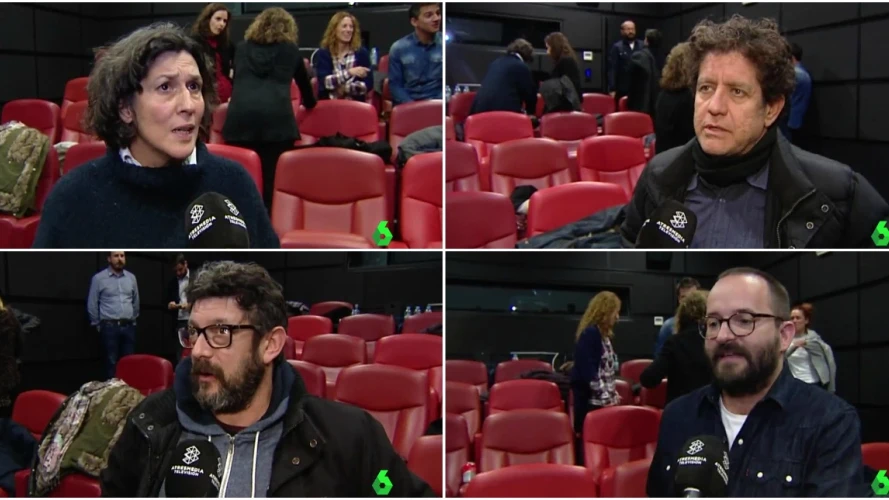 Los actores Elvira Mínguez, Pedro Casablanc y Manolo Soto y el director Fernando González, en el estreno de 'El Guardián Invisible'