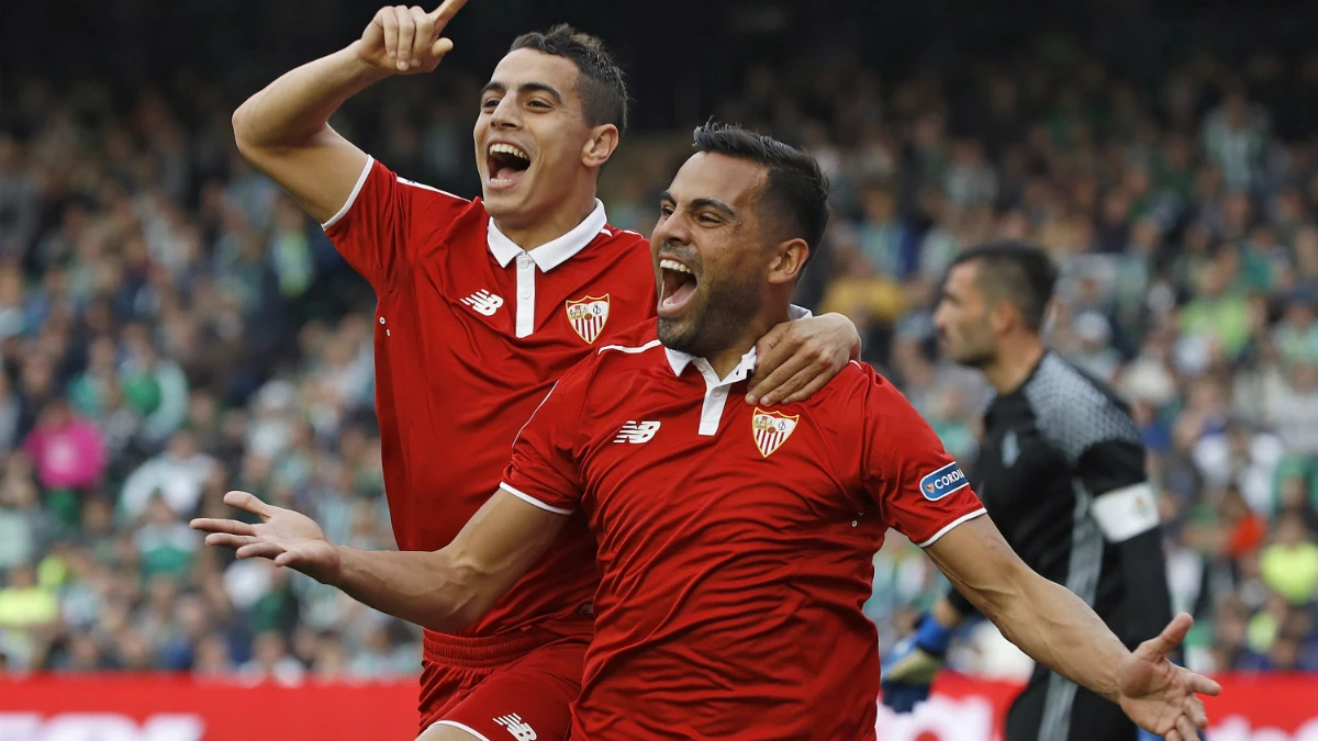 El Sevilla celebra un gol ante el Betis El Sevilla celebra un gol ante el Betis