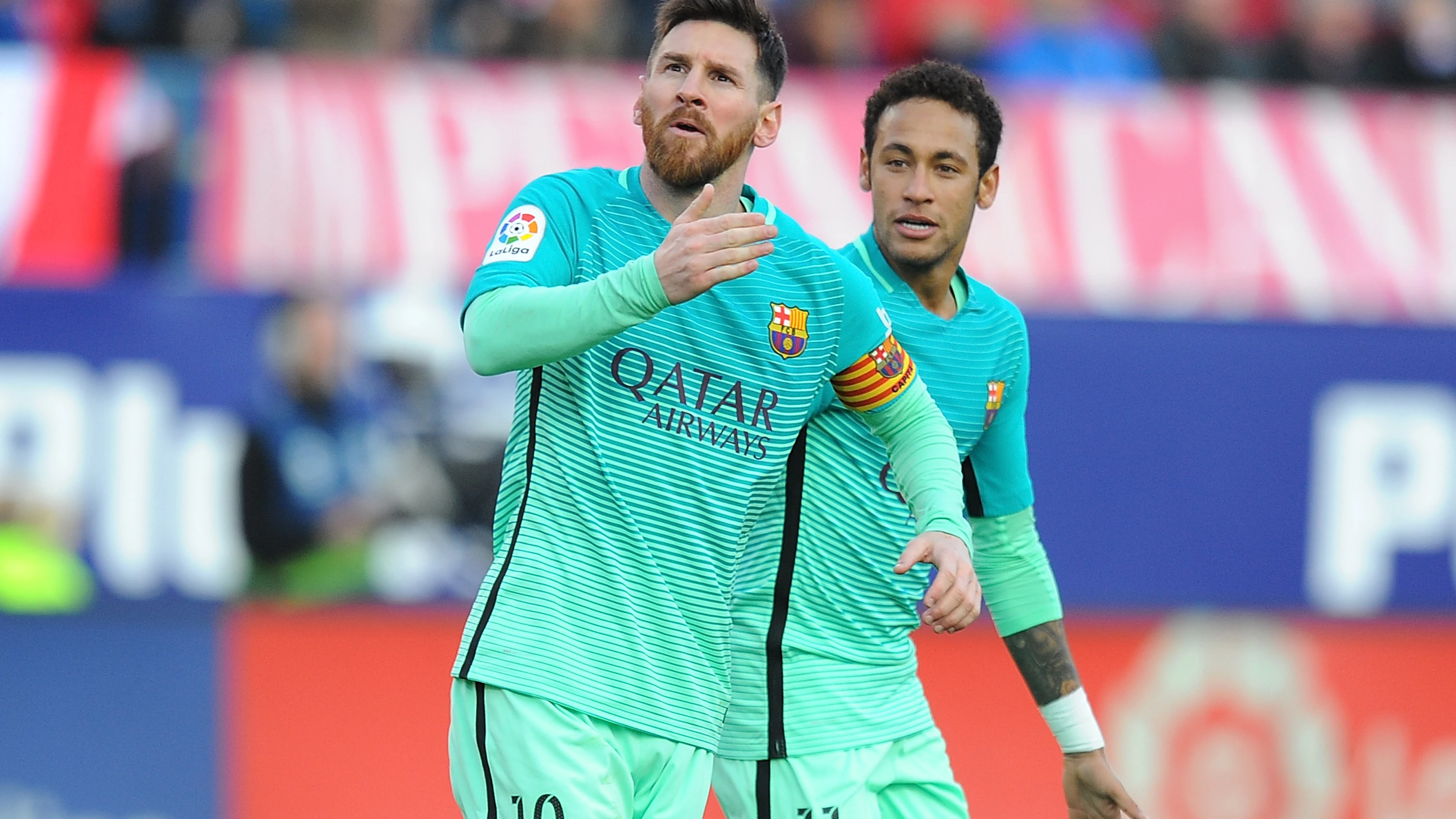 Leo Messi celebra su gol contra el Atlético de Madrid