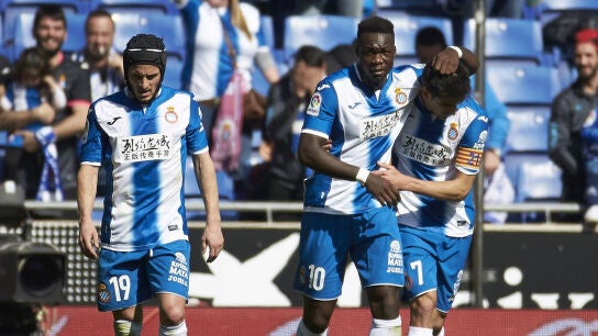 Los jugadores del Espanyol celebran el gol de Caicedo ante Osasuna