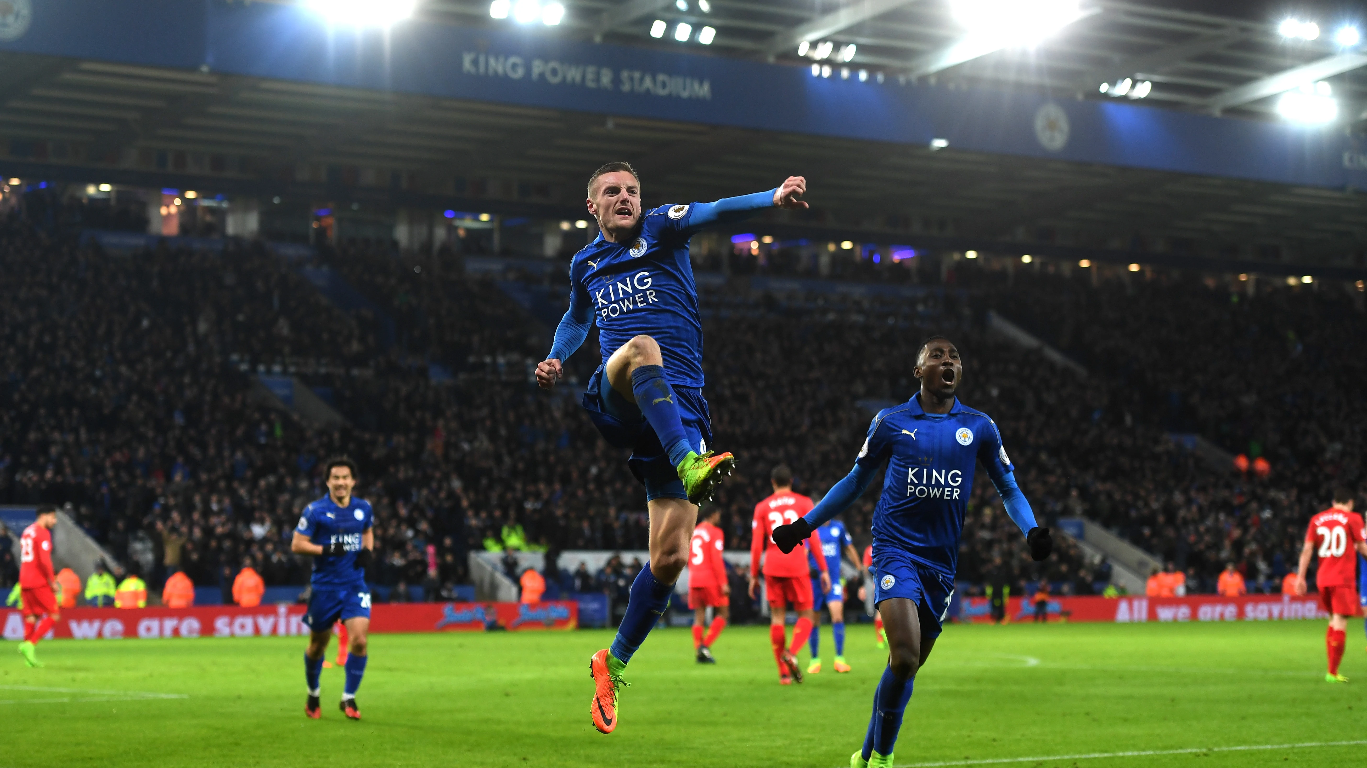 Vardy celebra un gol ante el Liverpool