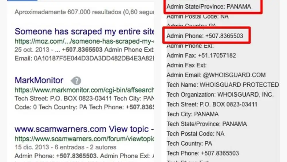 Consulta de las referencias del teléfono sospechoso en Google