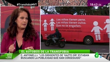 Frame 165.313216 de: Carla Antonelli: "Es una sinvergonzonería pasear el autobús transfóbico de Hazte Oír frente a los colegios"