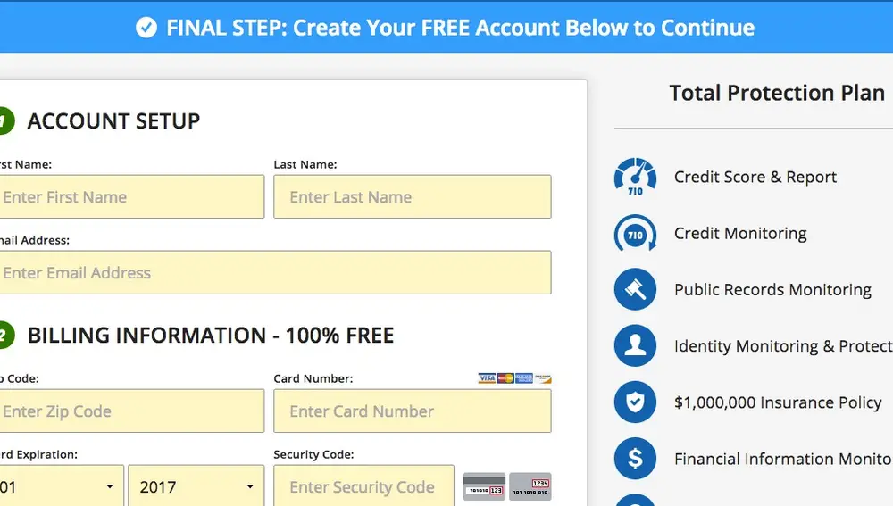 Proceso de pago a través de otra web verify.com por un supuesto plan de protección de la cuenta