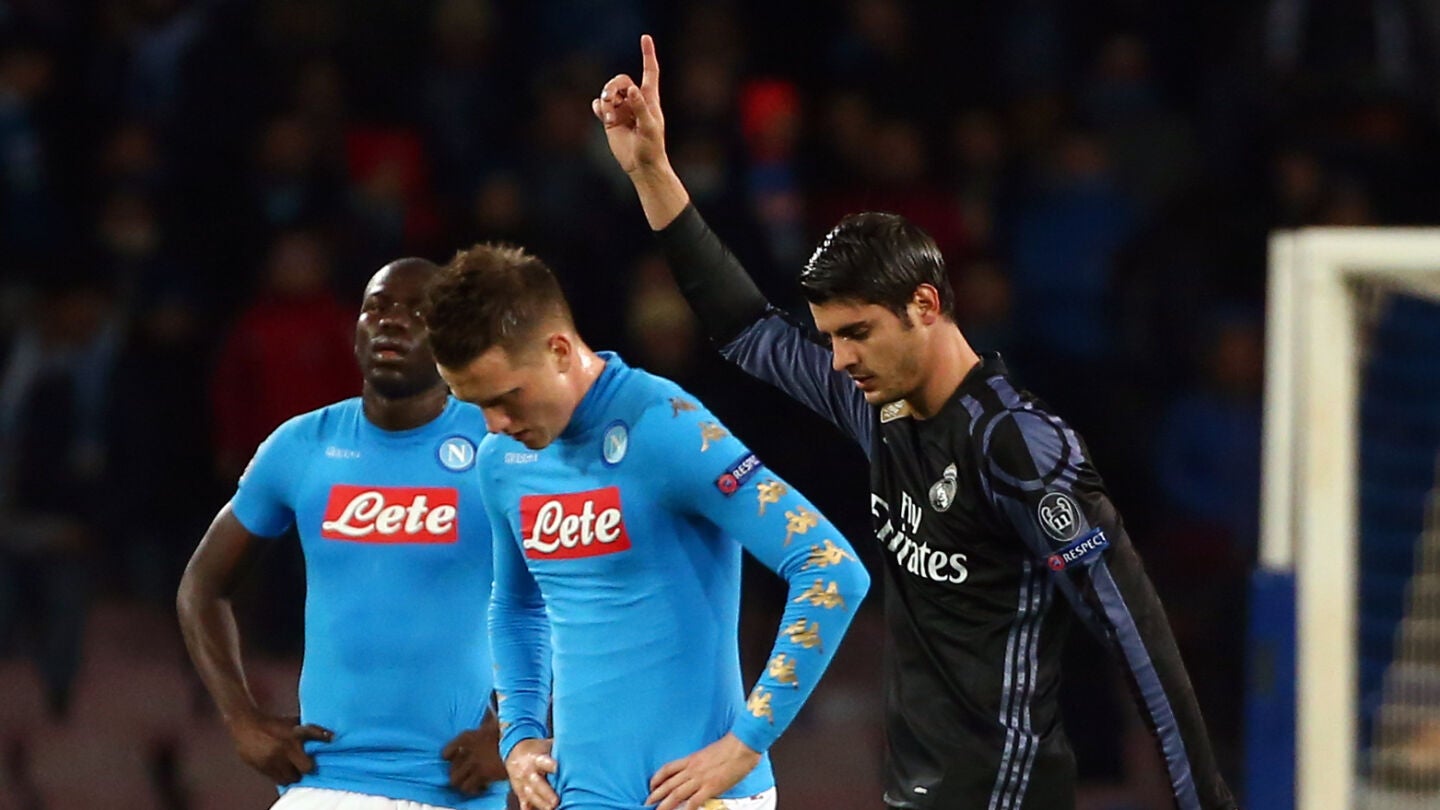 Morata celebra su gol al N&aacute;poles