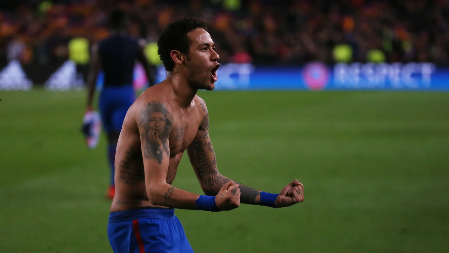 Neymar celebra el pase del Barcelona a cuartos de final Neymar celebra el pase del Barcelona a cuartos de final