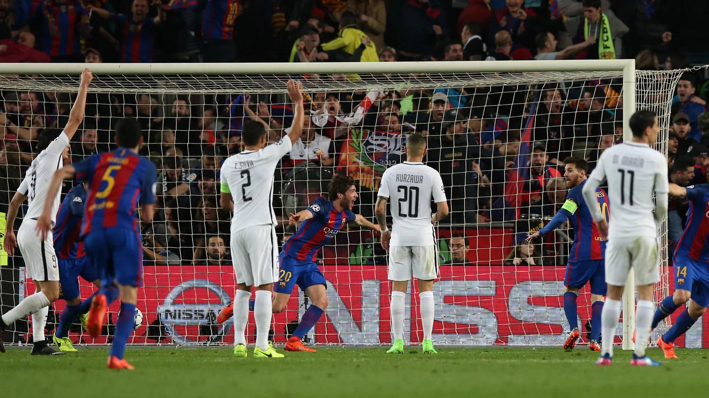 Sergi Roberto celebra el gol que clasifica al Barcelona en cuartos de la Champions League Sergi Roberto celebra el gol que clasifica al Barcelona en cuartos de la Champions League