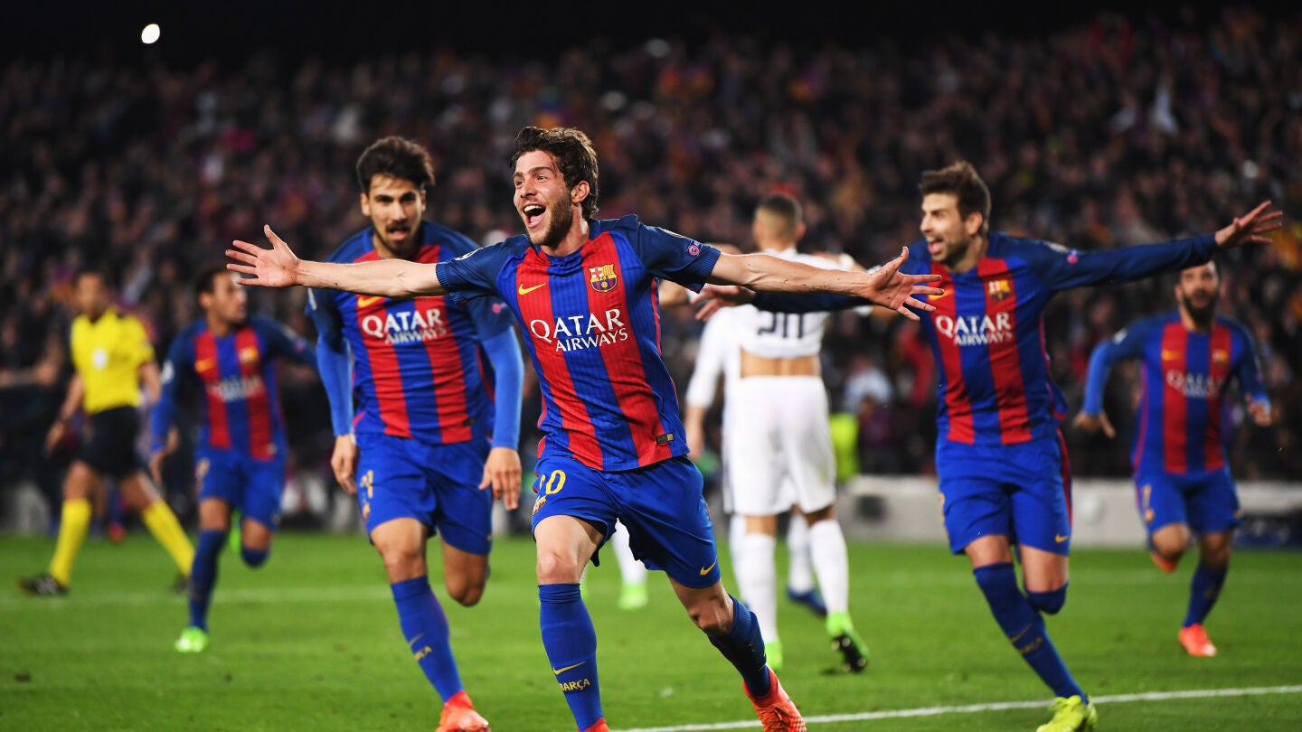 Sergi Roberto celebra el sexto gol ante el PSG