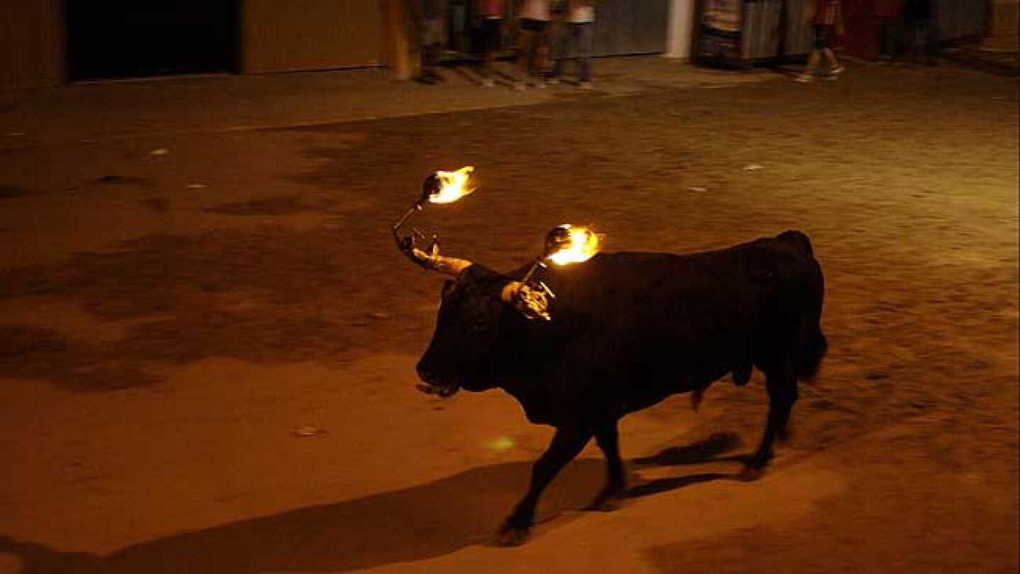 Imagen de archivo de un 'toro embolao' durante un festejo taurino